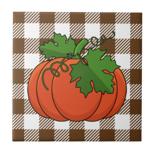 Azulejo Calabaza naranja sobre el patrón de cuadros de col