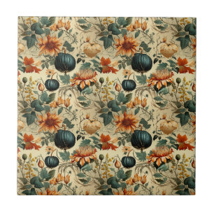 Azulejo Calabaza Otoñal Floral Vintage Azul Temperamental