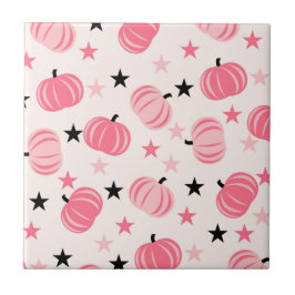 Azulejo Calabaza rosa y negra con estrellas Halloween y Ot