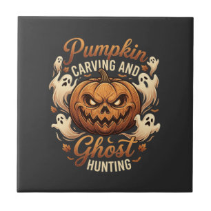 Azulejo Calabaza Tallada Caza de Fantasmas Halloween Terro