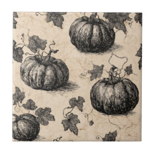 Azulejo Calabaza y Vid de Carbón Rústico de Otoño