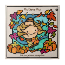 Calabazas de niña linda El viento ama el otoño 