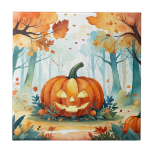 Azulejo Calabazas de otoño en acuarela Cosecha Bosque