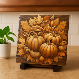 Azulejo Calabazas de Otoño en Madera Decorativas 