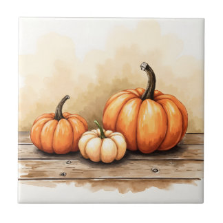 Azulejo Calabazas de Otoño en Mesa de Madera