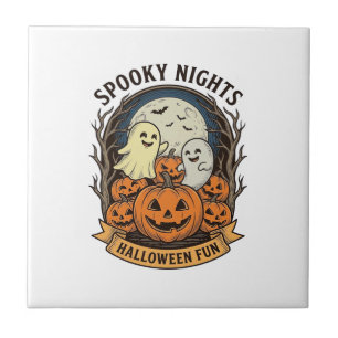 Azulejo Calabazas Fantasmas Lindos Grabado Vintage Hallowe