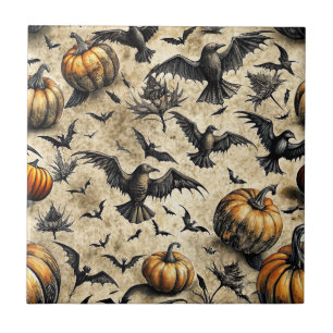 Azulejo Calabazas Murciélagos Cuervos Otoño de Halloween V