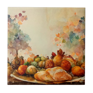 Azulejo Calabazas Naranjas Rústicas Acuarela Vintage Pavo