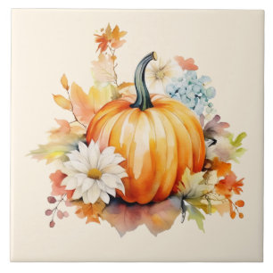 Azulejo Calabazas naranjas y flores Otoño