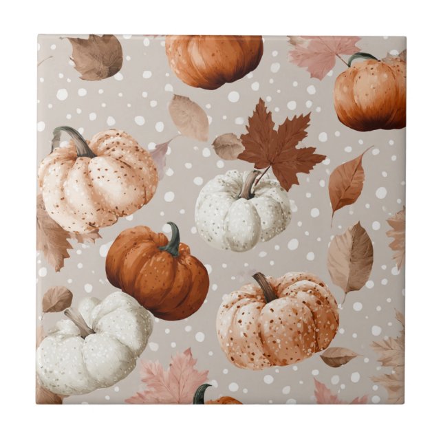 Azulejo Calabazas rusticas de otoño y hojas de otoño (2) (Frente)