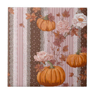 Azulejo Calabazas rusticas otoñales y encaje floral impeca
