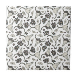 Azulejo Calavera animal gótica con patrón de flores