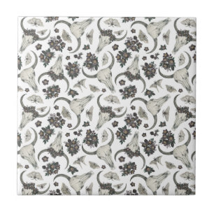 Azulejo Calavera animal gótica con patrón de flores