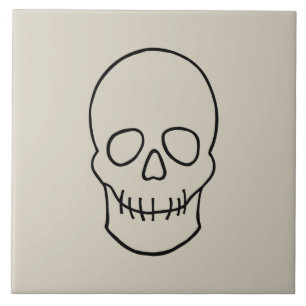 Azulejo Calavera - Blanco óseo y negro mural