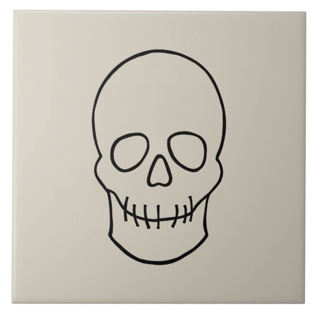 Azulejo Calavera - Blanco óseo y negro mural (Frente)