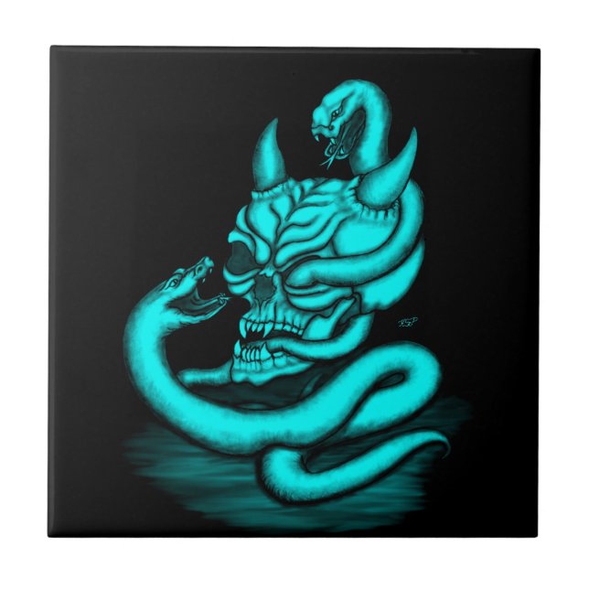 Azulejo Calavera - Cabeza malvada con serpiente (Frente)