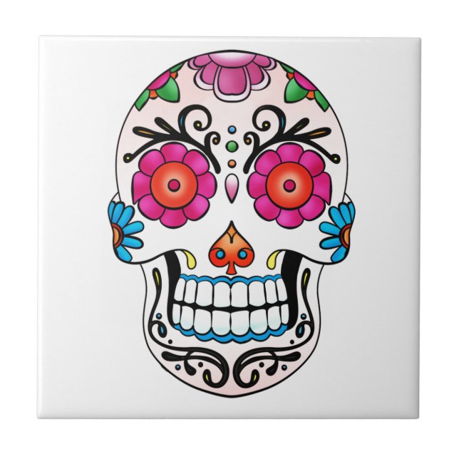 Azulejo Calavera de azúcar - Día de los muertos, tatuaje,  (Frente)