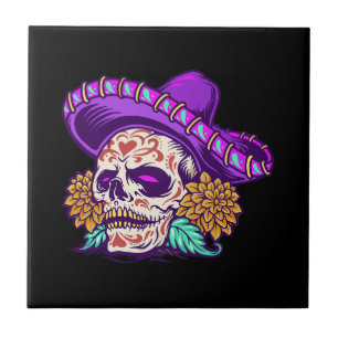 Azulejo Calavera de azúcar mexicana vector dia de muertos