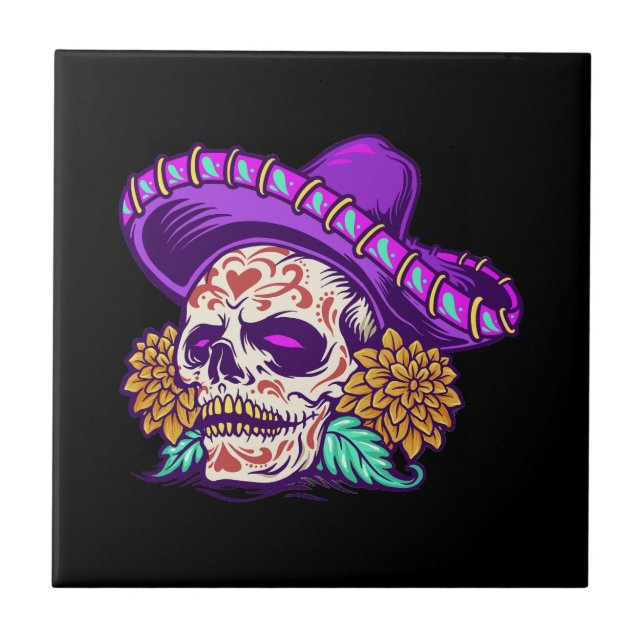 Azulejo Calavera de azúcar mexicana vector dia de muertos (Frente)