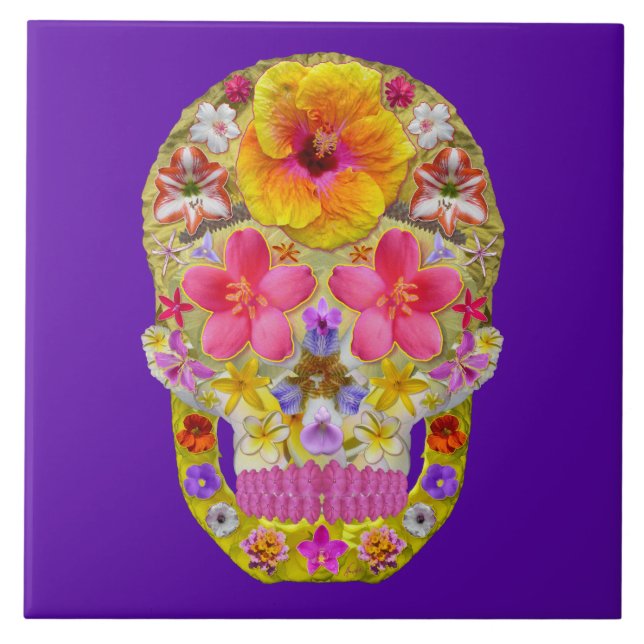 Azulejo Calavera de flores 4 - Tropical (Frente)