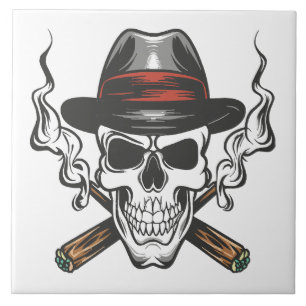 Azulejo Calavera de gánster con sombrero fedora