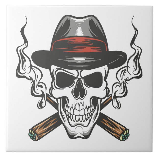 Azulejo Calavera de gánster con sombrero fedora (Frente)