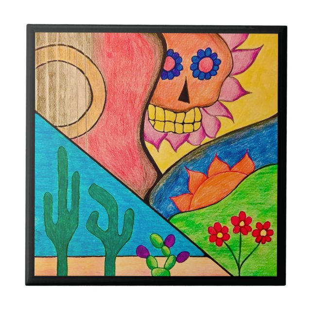 Azulejo Calavera de guitarra del desierto de Arizona (Frente)