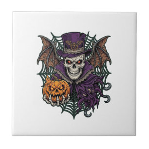 Azulejo Calavera de Halloween Sombrero Alto Alas de Murcié
