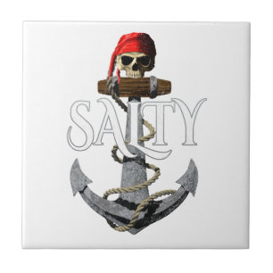 Azulejo Calavera De Pirata De Salty Y Anchor