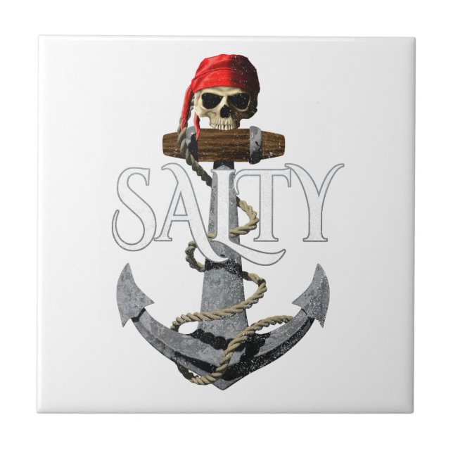 Azulejo Calavera De Pirata De Salty Y Anchor (Frente)