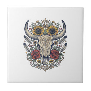 Azulejo Calavera de toro floral vintage occidental