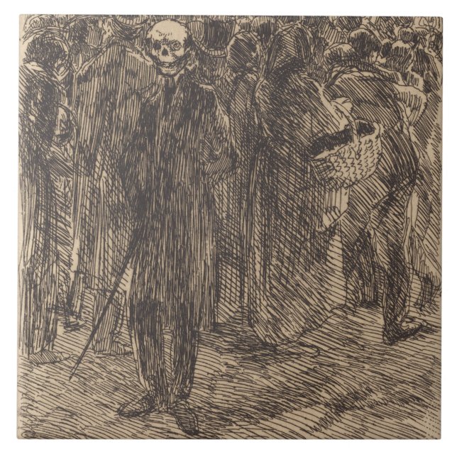 Azulejo Calavera en la multitud (por Albert Besnard) (Frente)