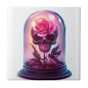 Azulejo Calavera en vidrio de rosa