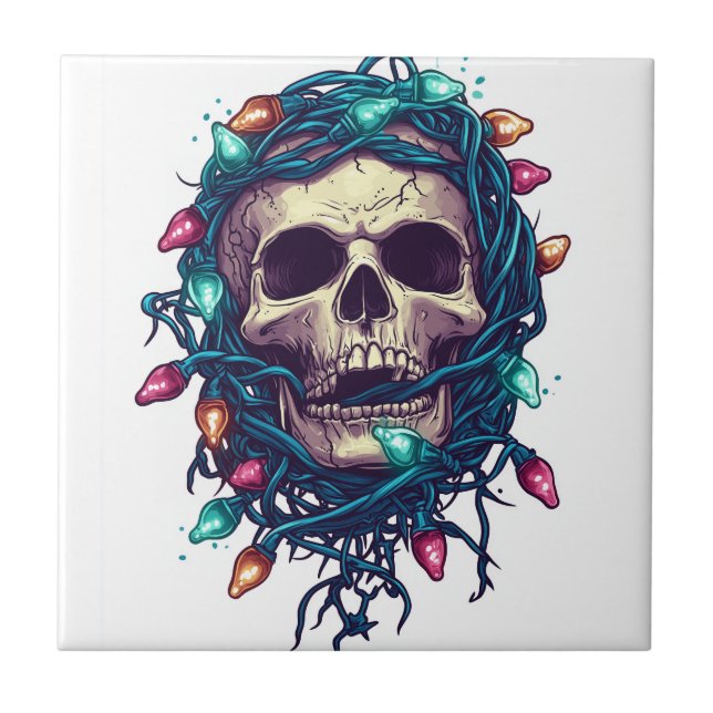 Azulejo Calavera enredada de Navidad � Esqueleto divertido (Frente)