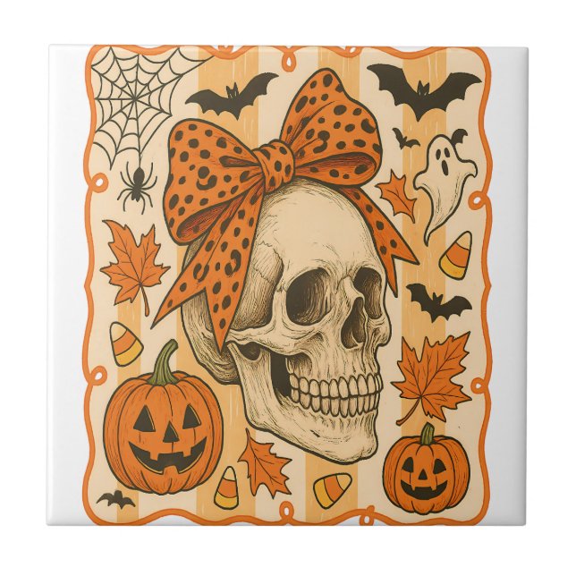 Azulejo Calavera espeluznante de Halloween (Frente)