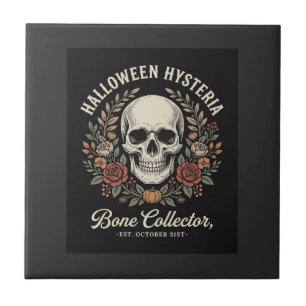 Azulejo Calavera Floral de Halloween Diseño de Coleccionis