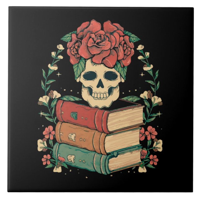 Azulejo Calavera Floral en tus Libros (Frente)