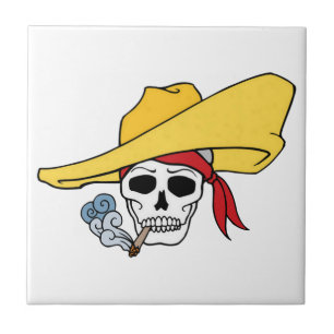 Azulejo Calavera fumadora de Halloween con bandana de dibu