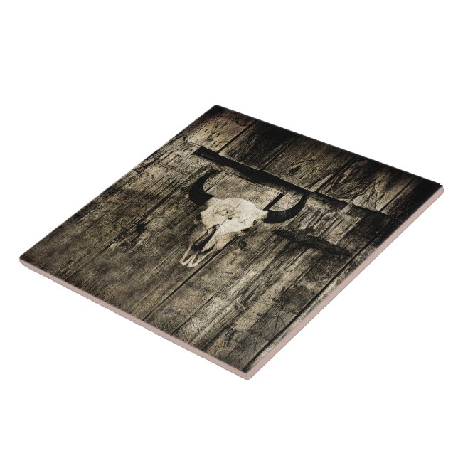 Azulejo Calavera Occidental Madera Sepia Vintage Rustica (Lado)