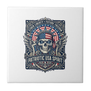 Azulejo Calavera Patriótica Ciber Libertad Futuro Ciberpun