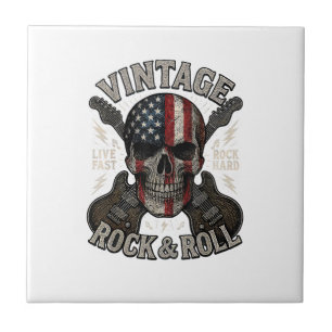 Azulejo Calavera Rock Vintage Bandera Americana Guitarra R
