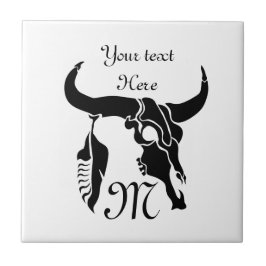 Azulejo Calavera tribal de toro de Longhorn con piel negra