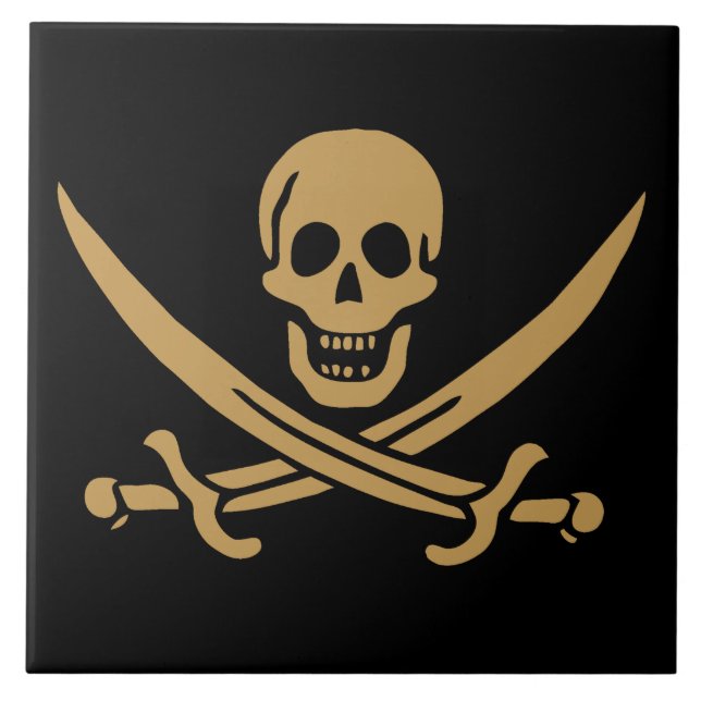 Azulejo Calavera y Cutlass de Oro Azteca Pirata Calico Jac (Frente)