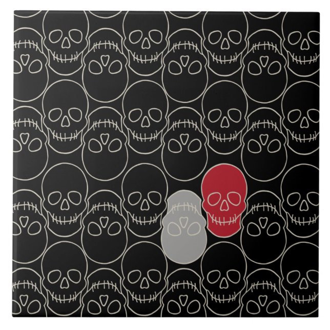 Azulejo Calaveras - Blanco negro y negro (Frente)
