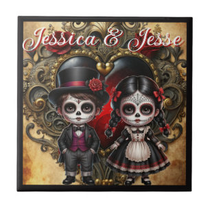 Azulejo Calaveras de azúcar de romance oscuro_ Amor de cac
