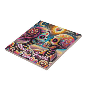Azulejo Calaveras de Azúcar Enamoradas Personalizadas en P