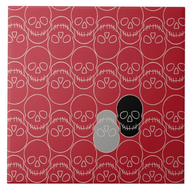 Azulejo Calaveras - Rojo en sangre y blanco óseo (Frente)