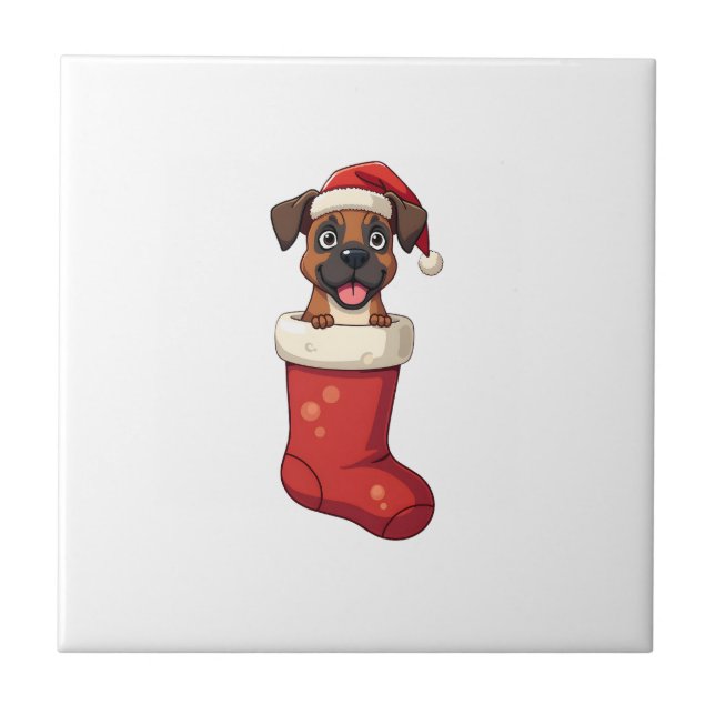 Azulejo Calcetín de Navidad de Boxer (Frente)