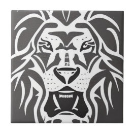 Azulejo Calcomanía de león blanca sobre gris