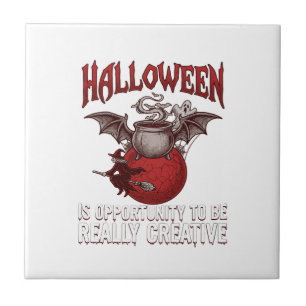 Azulejo Caldero Alado de Murciélago de Halloween Bruja Vol